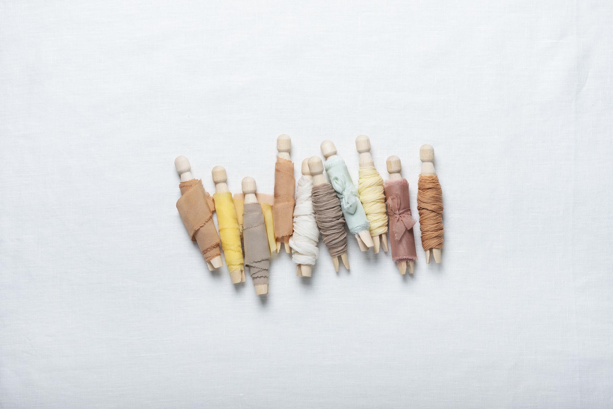 Close-up pastel thread selection